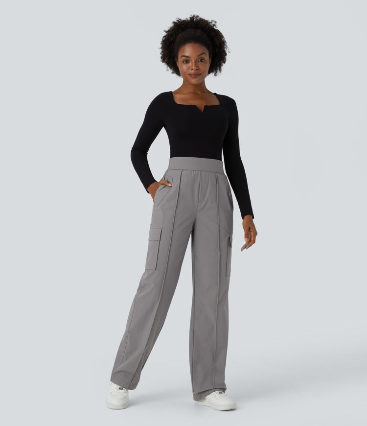 High Waisted Multiple Pockets Wide Leg Casual Cargo Trousers