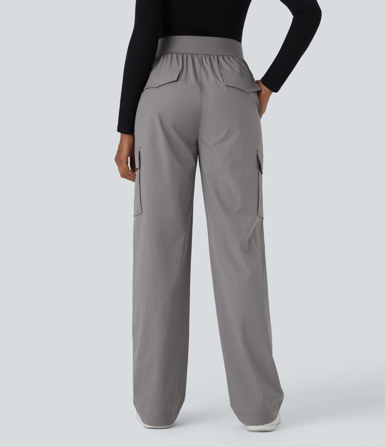 High Waisted Multiple Pockets Wide Leg Casual Cargo Trousers