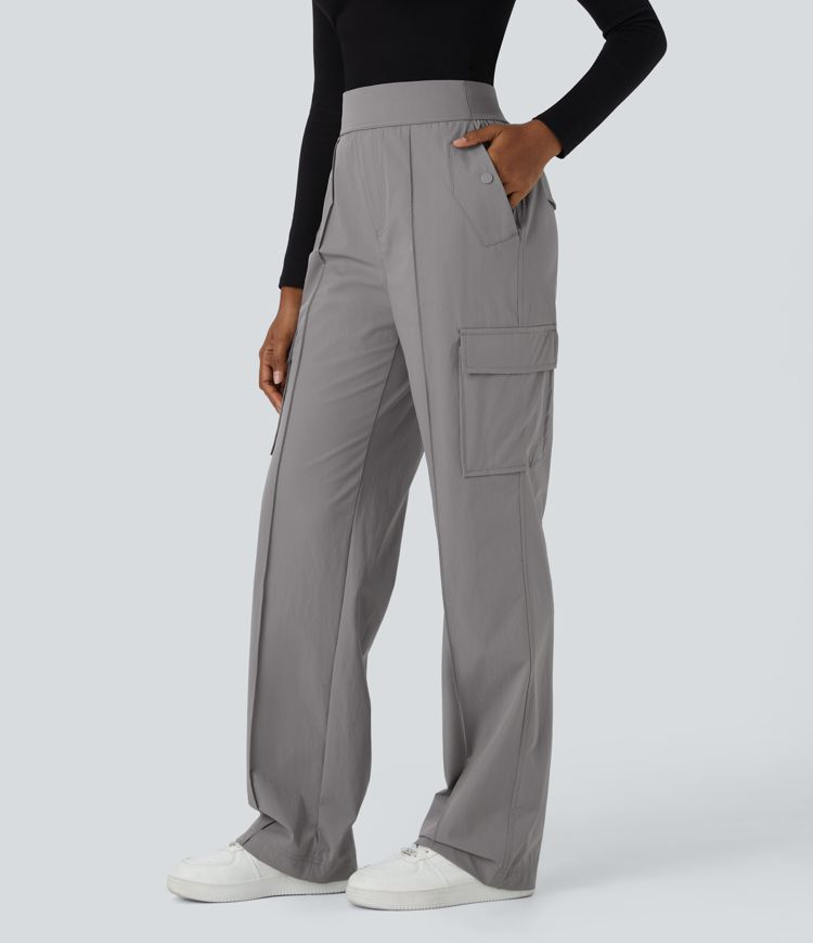 High Waisted Multiple Pockets Wide Leg Casual Cargo Trousers