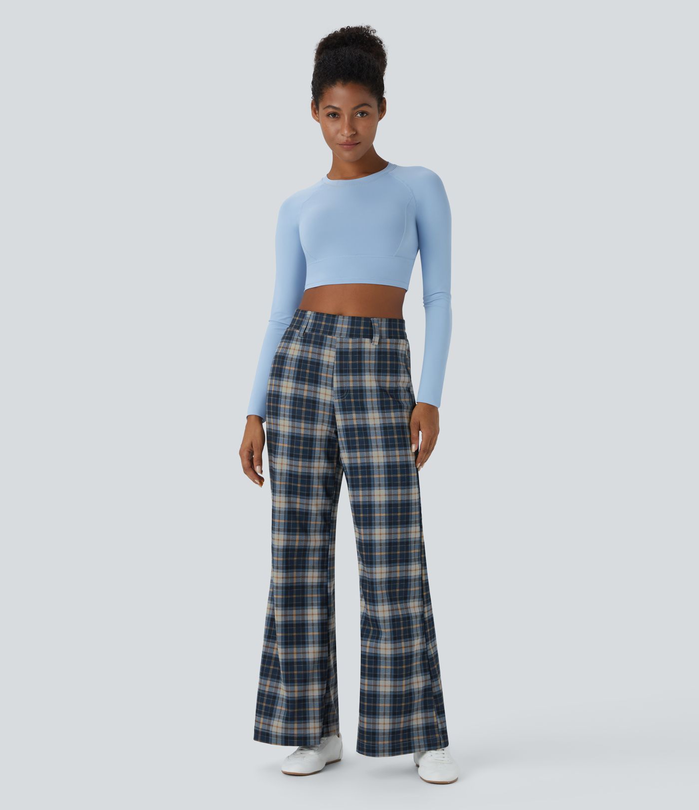 Pantalones casuales anchos de tiro alto a cuadros