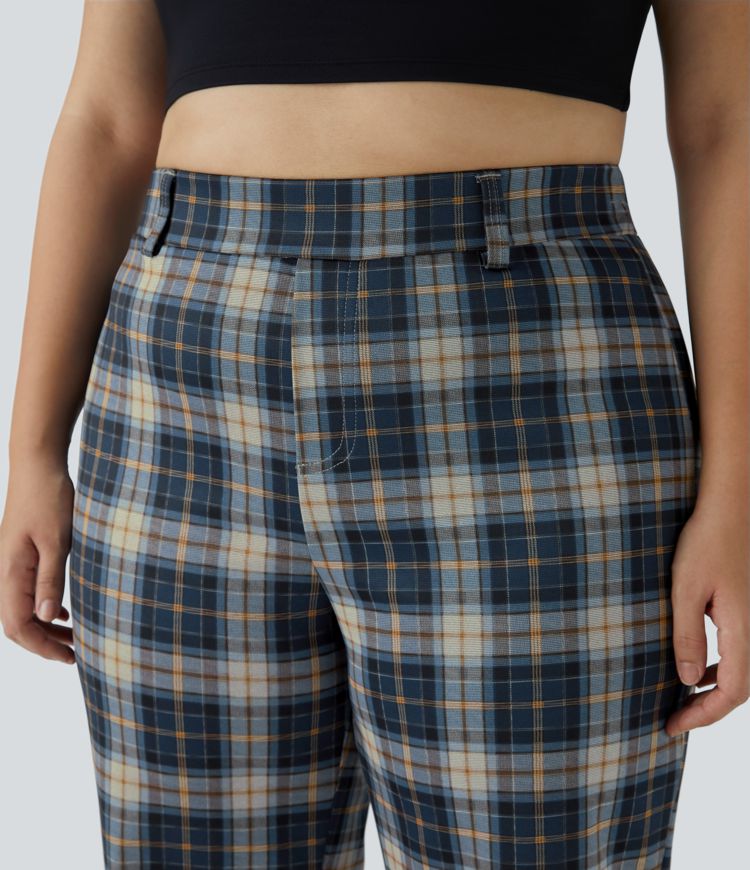 Pantalones anchos de tiro alto a cuadros disponible en tallas grandes