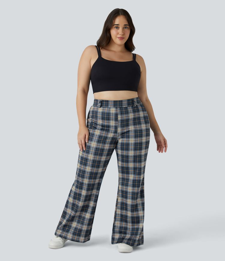 Pantalones anchos de tiro alto a cuadros disponible en tallas grandes