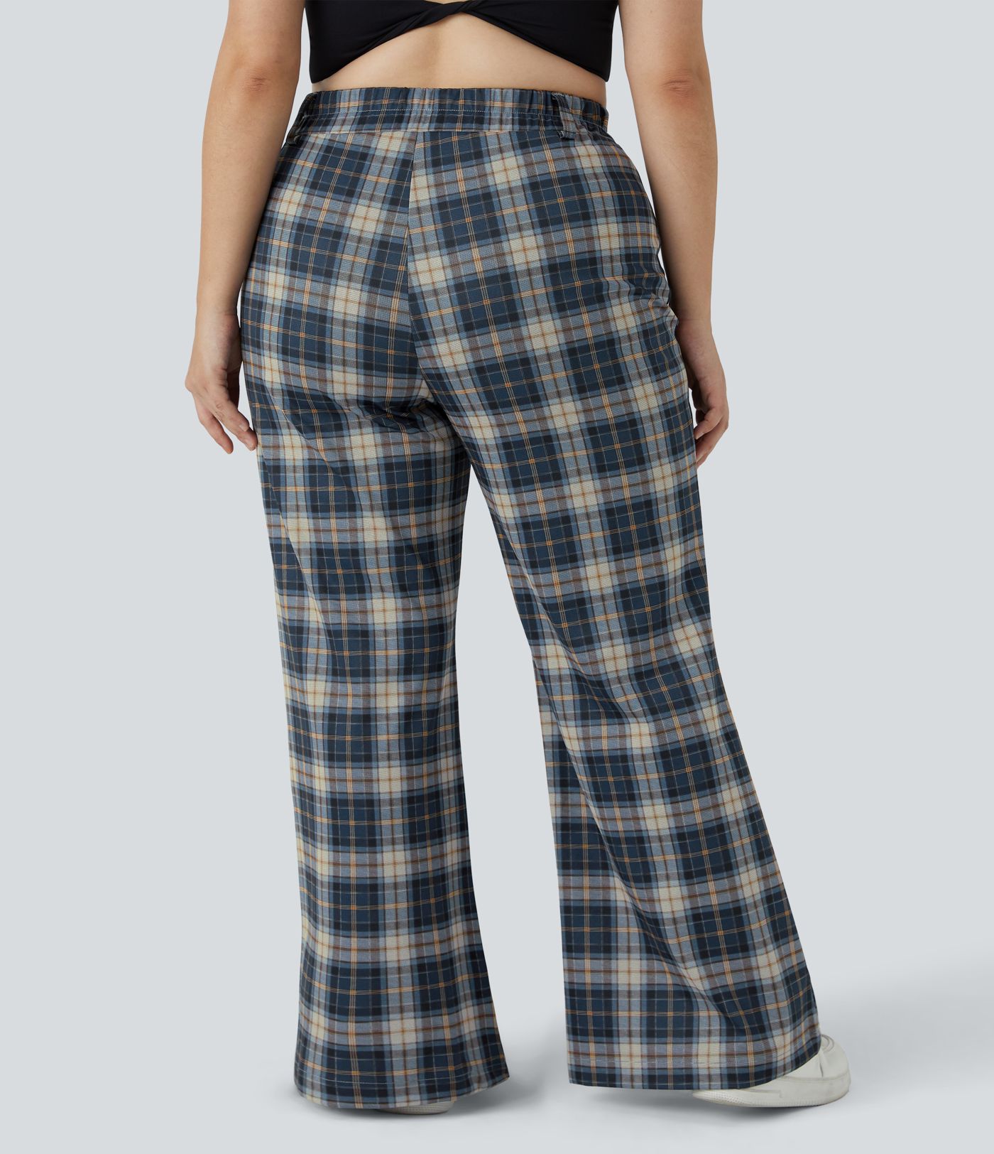 High Waisted Plaid Plus Size Wide Leg Casual Pants