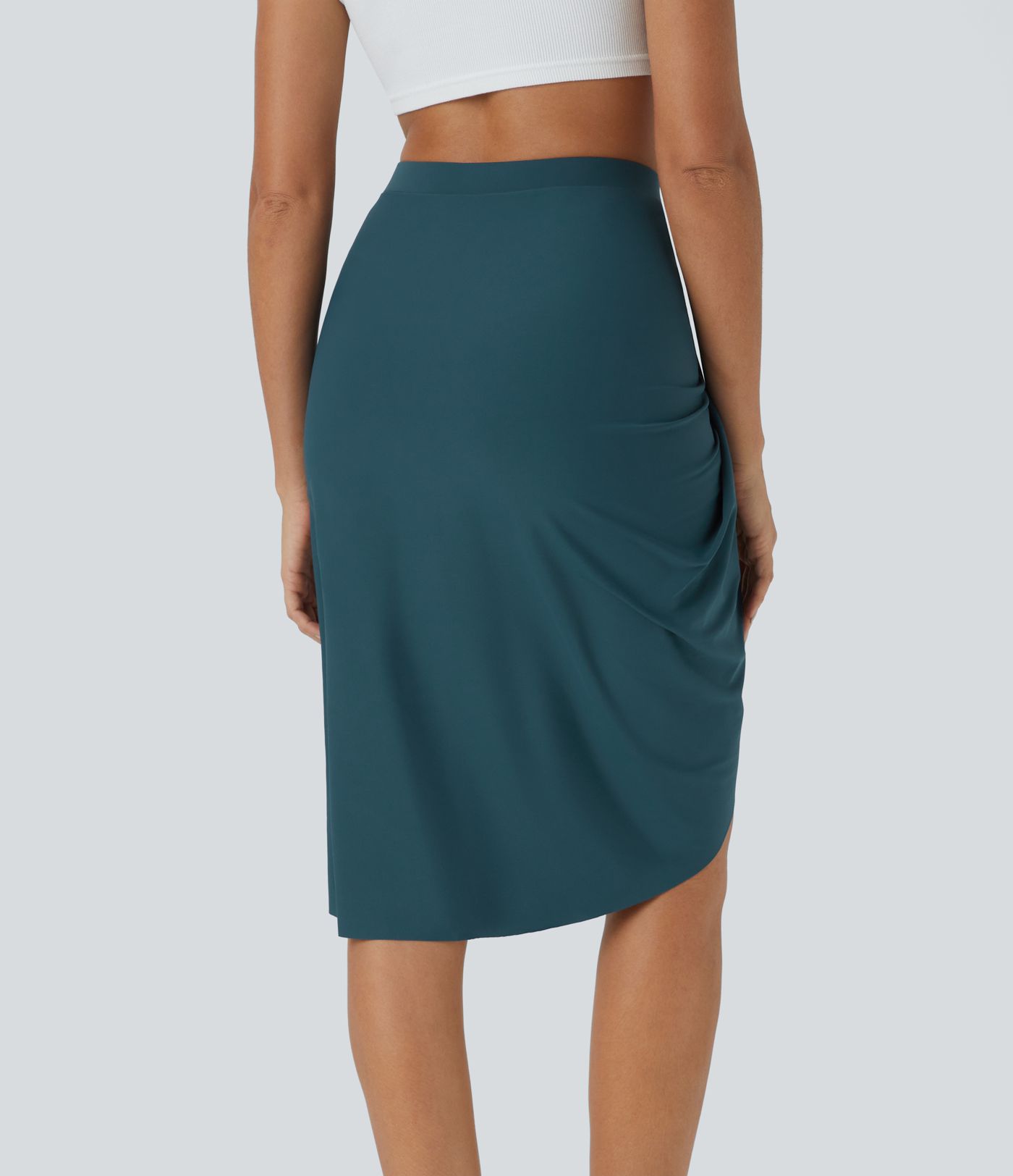 High-waisted draped asymmetrical 2-in-1 pocket casual skirt