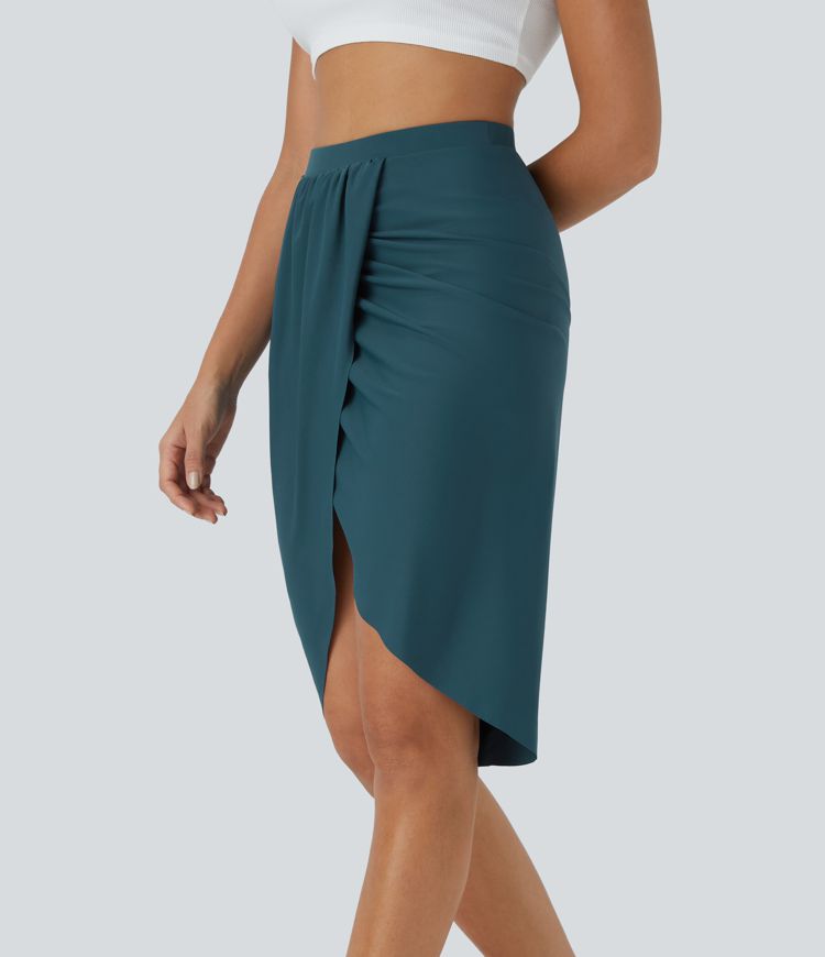 Falda casual asimétrica y drapeada 2 en 1 de tiro alto con bolsillo