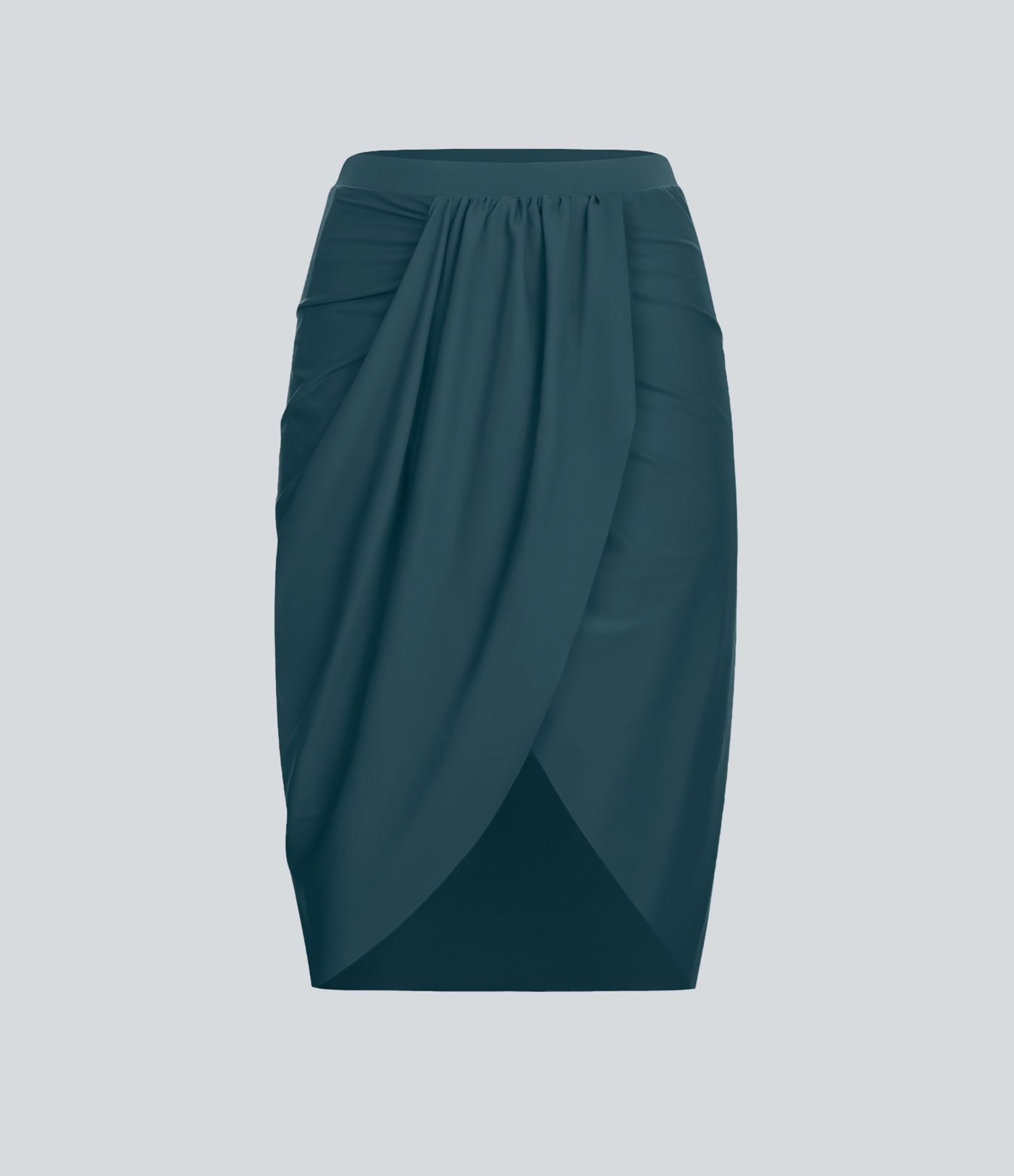 High-waisted draped asymmetrical 2-in-1 pocket casual skirt