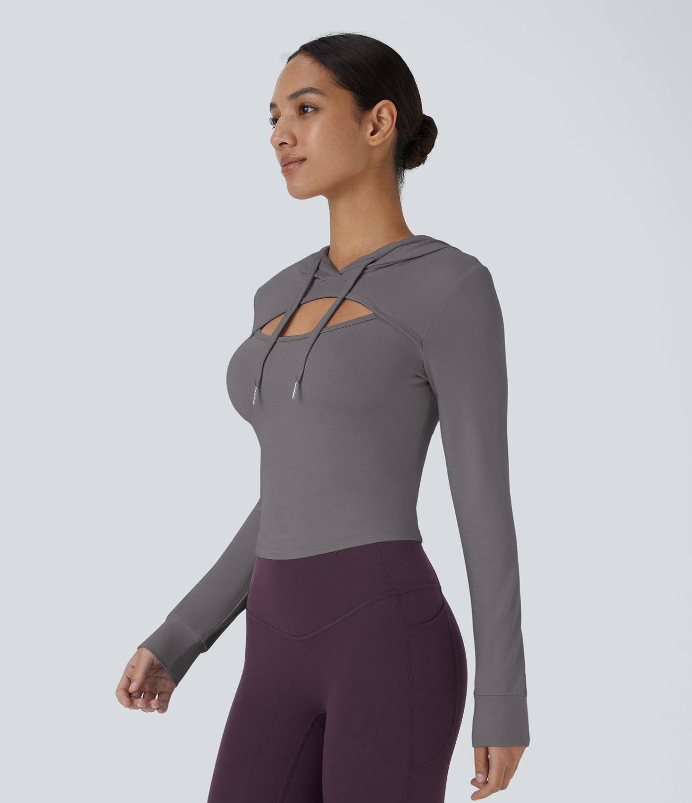 Hooded Drawstring Cut Out Casual Hoodie Sweatshirt