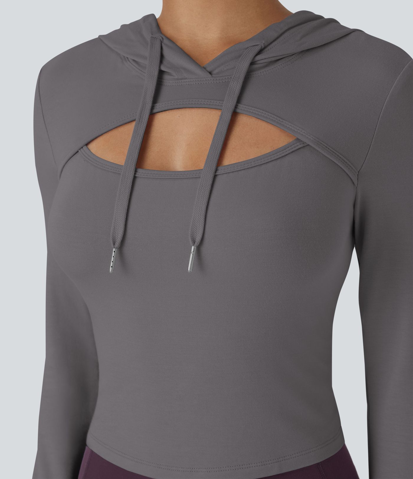 Hooded Drawstring Cut Out Casual Hoodie Sweatshirt