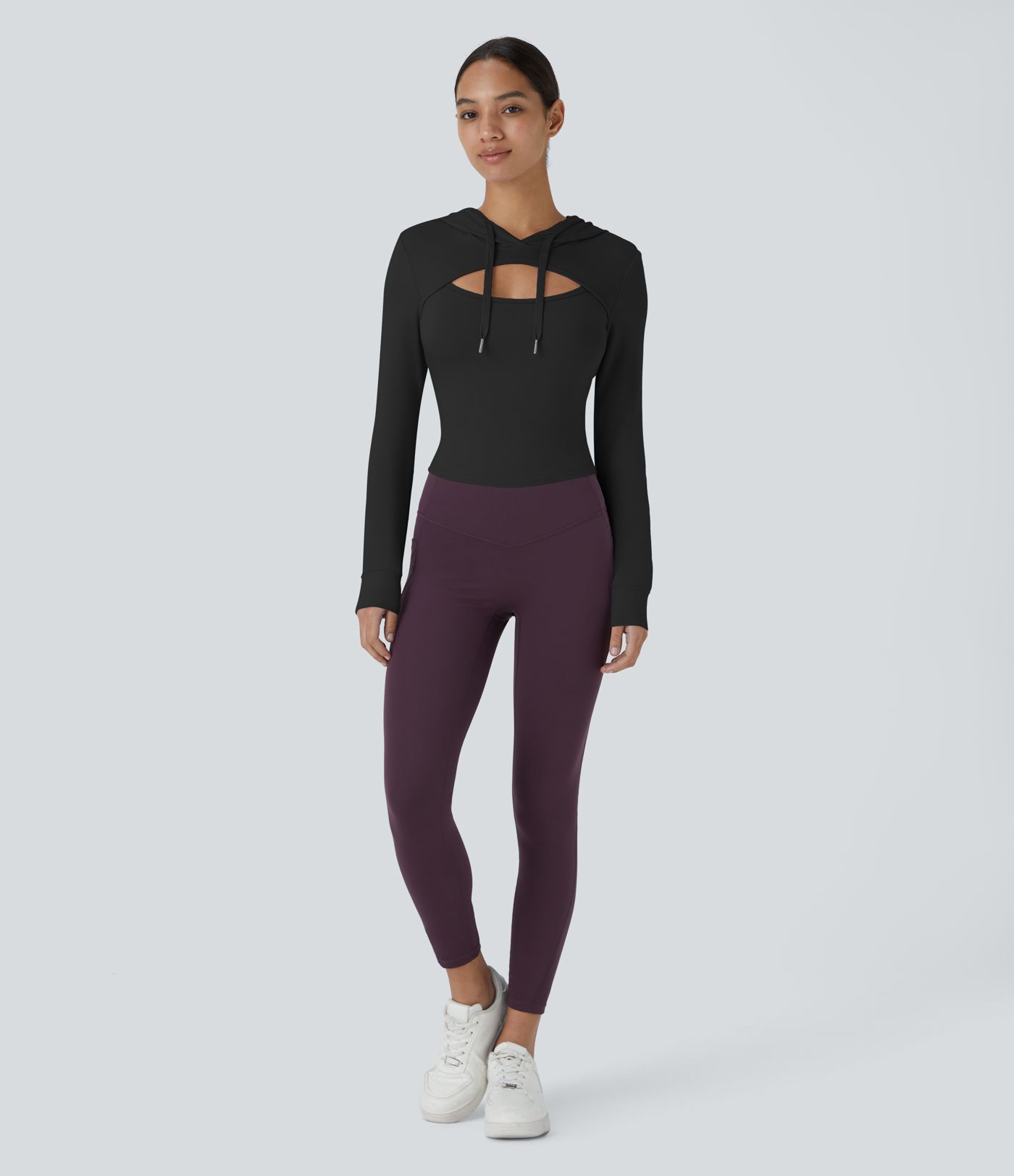 Hooded Drawstring Cut Out Casual Hoodie Sweatshirt