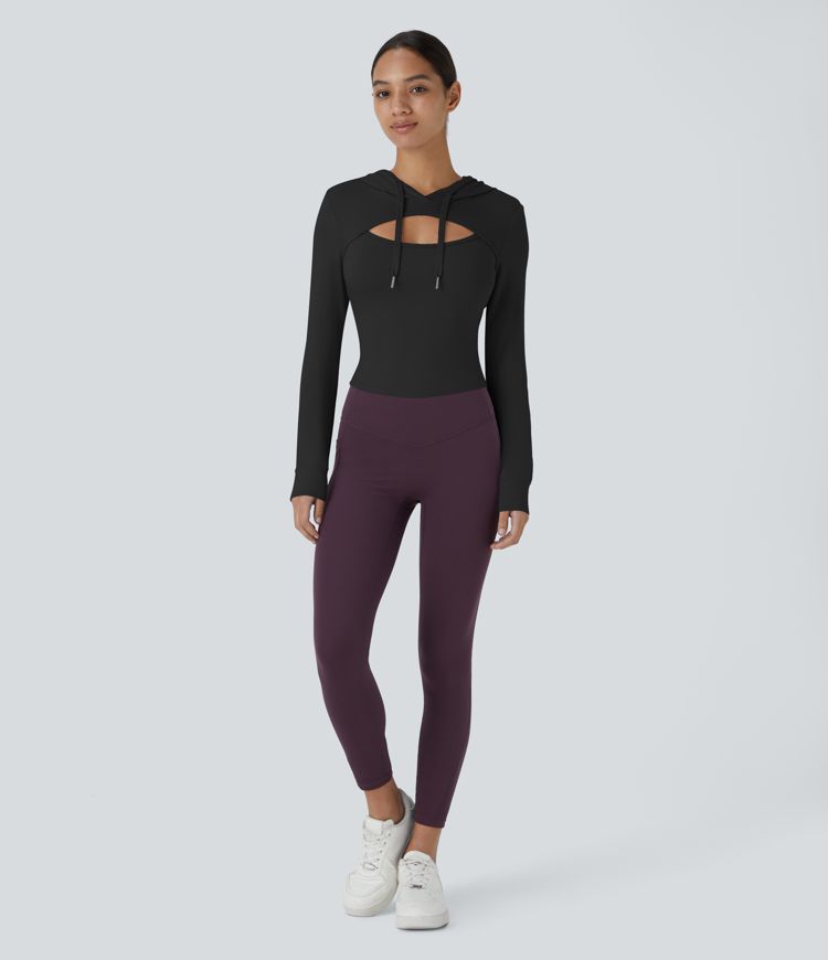 Hooded Drawstring Cut Out Casual Hoodie Sweatshirt