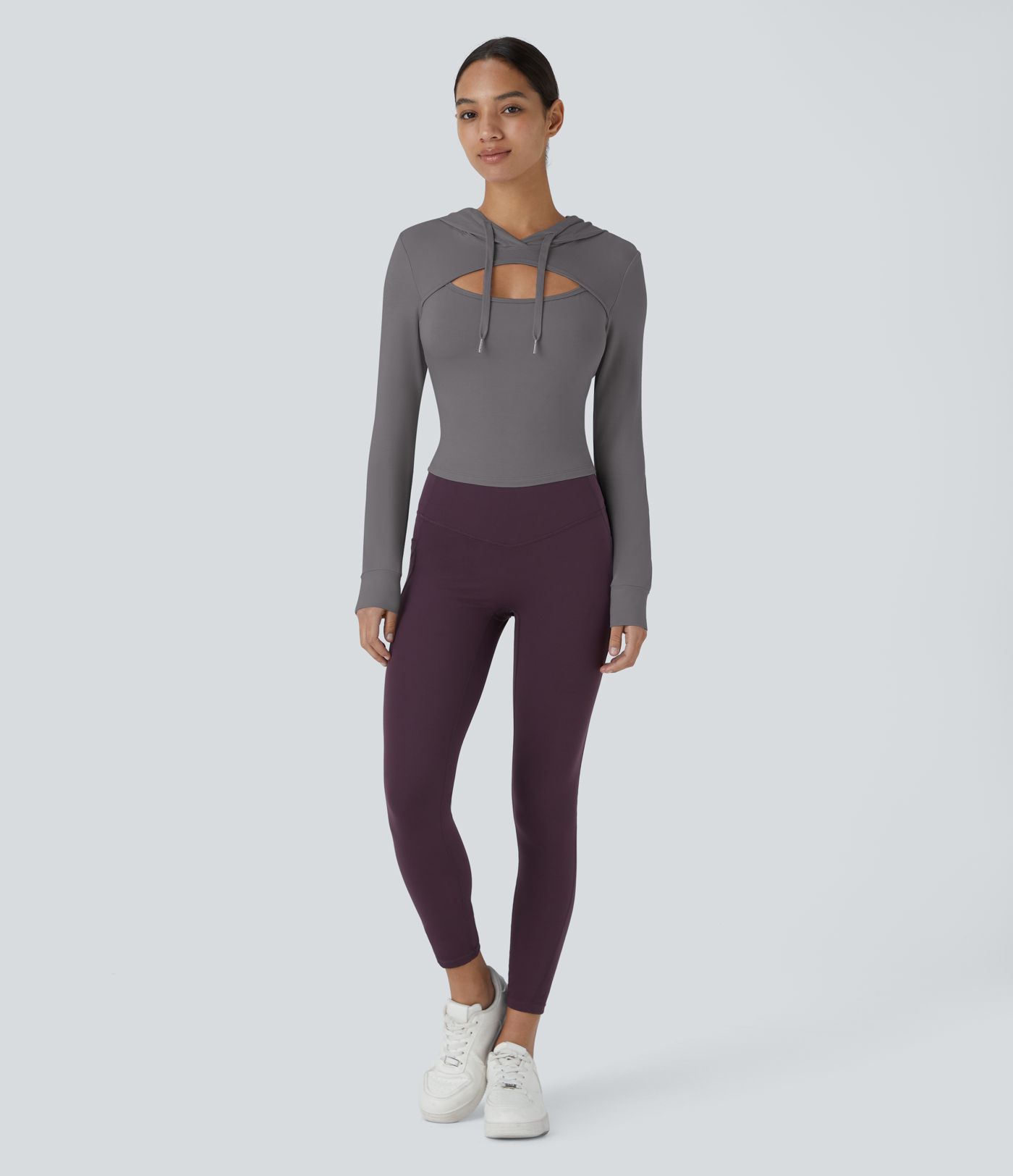 Hooded Drawstring Cut Out Casual Hoodie Sweatshirt