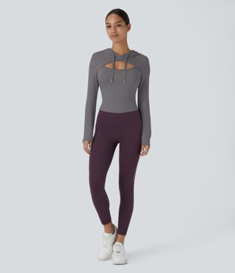 Hooded Drawstring Cut Out Casual Hoodie Sweatshirt