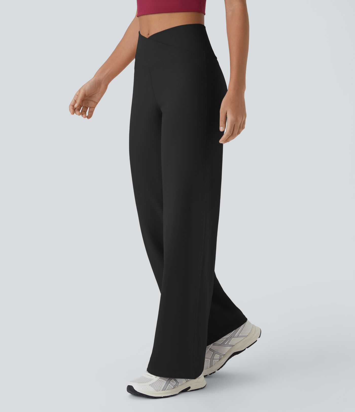 Crossover High Waisted Pocket Wide Leg Yoga Pants