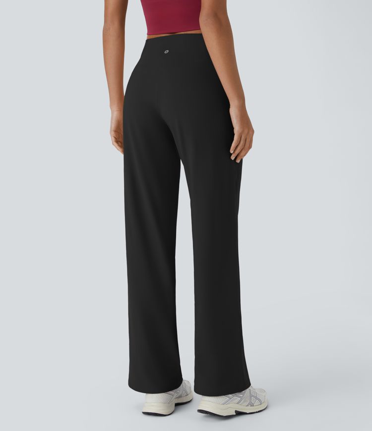 Crossover High Waisted Back Pocket Wide Leg Yoga Pants