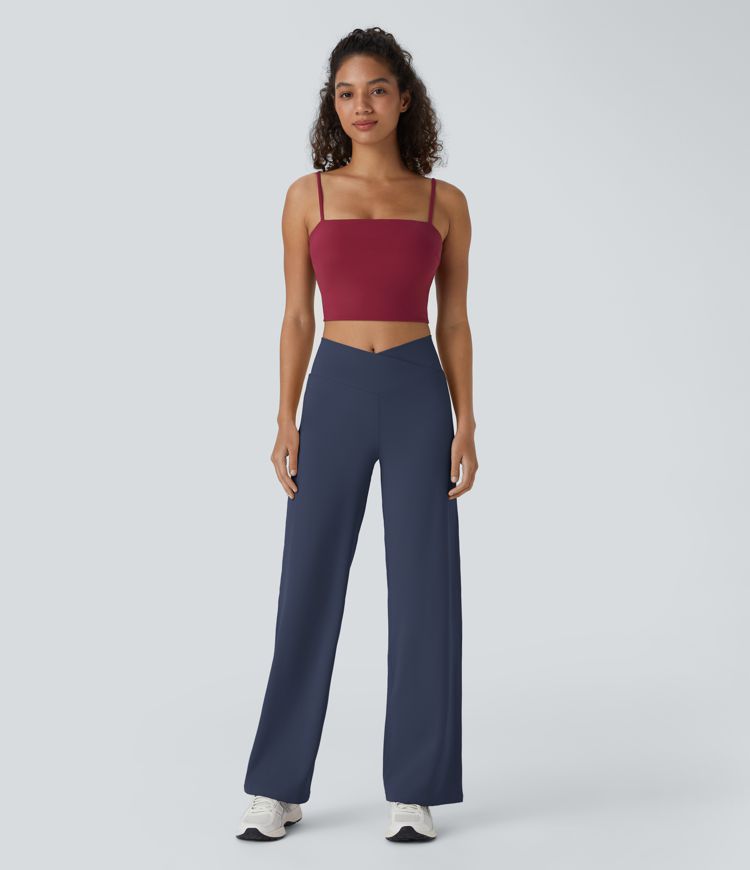 Crossover High Waisted Back Pocket Wide Leg Yoga Trousers