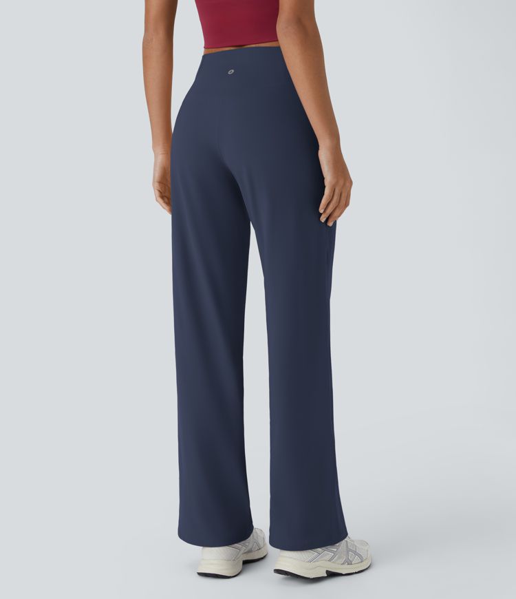 Crossover High Waisted Back Pocket Wide Leg Yoga Trousers