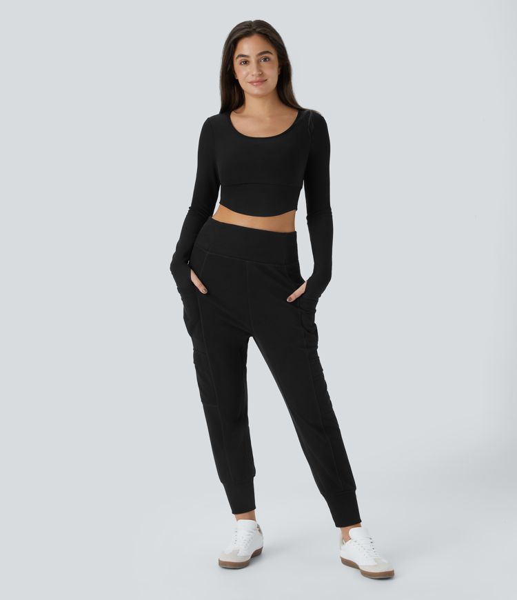 Jogging cargo sarouel en polaire taille haute avec poches multiples