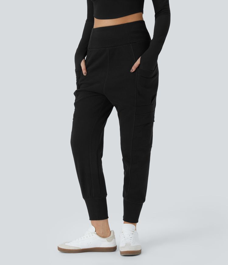 Jogging cargo sarouel en polaire taille haute avec poches multiples