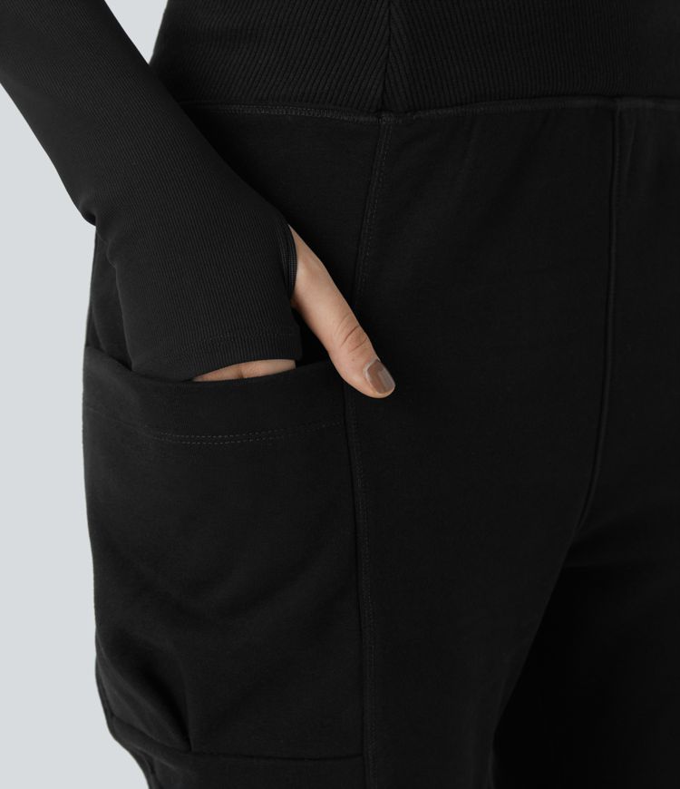 Jogging cargo sarouel en polaire taille haute avec poches multiples