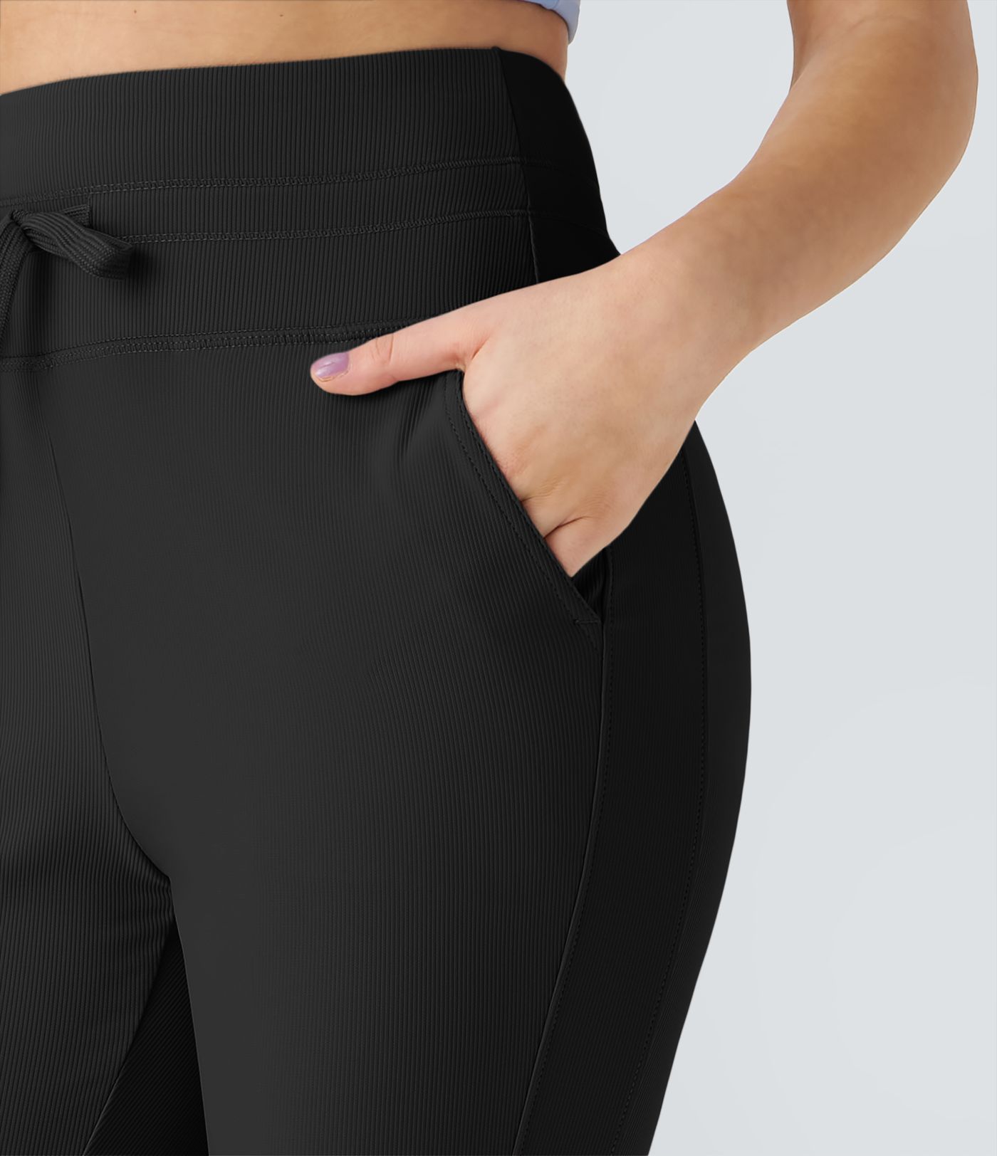 Patitoff™ Flow Pet Hair Resistant High Waisted Drawstring Pocket Plain Full Length Joggers