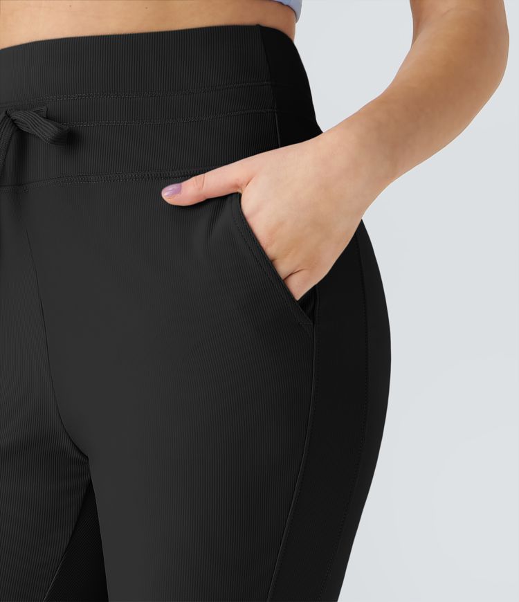 Patitoff® Flow Pet Hair Resistant High Waist Drawstring Side Pocket Solid Full Length Jogger