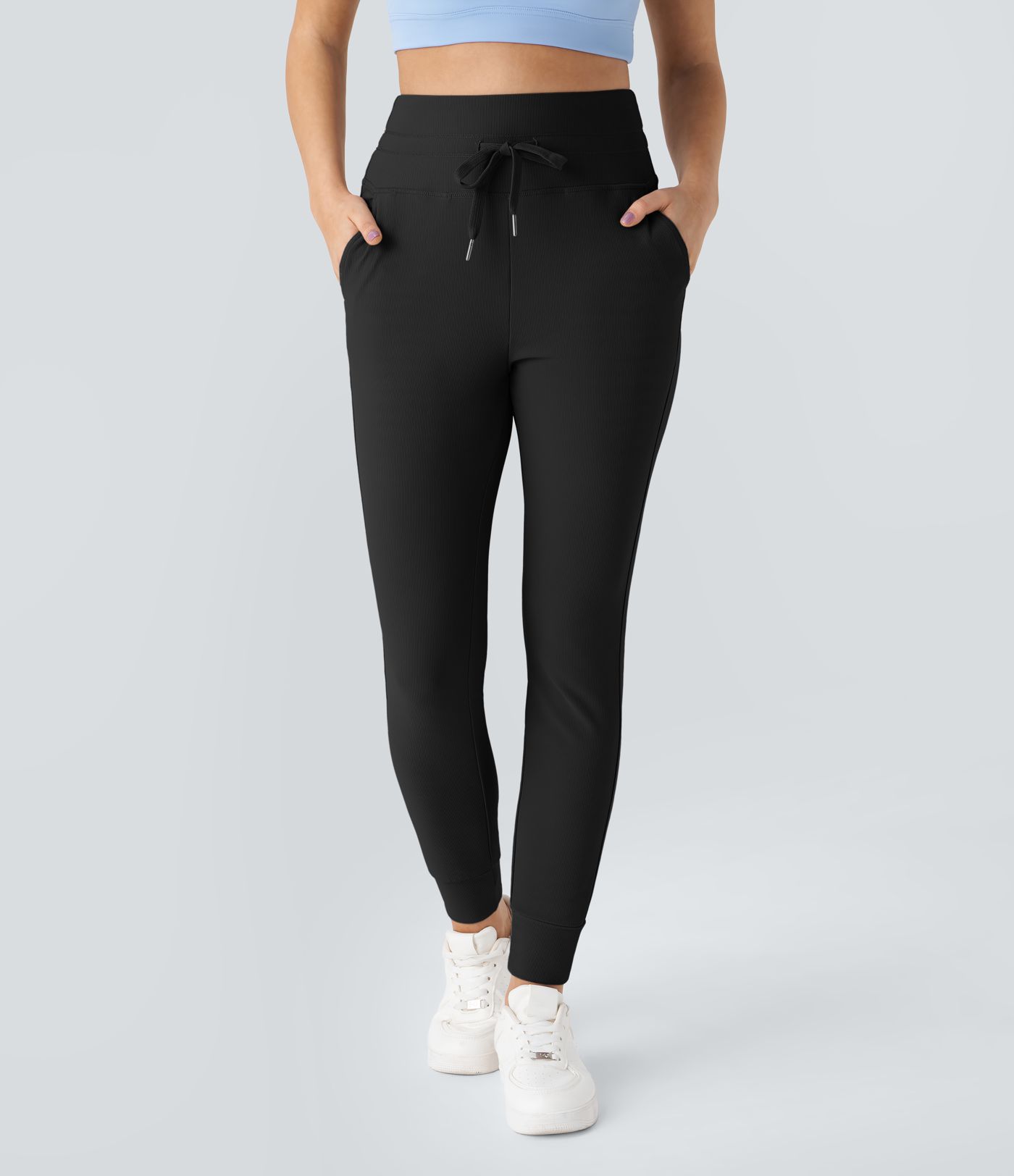 Patitoff™ Flow Pet Hair Resistant High Waisted Drawstring Pocket Plain Full Length Joggers