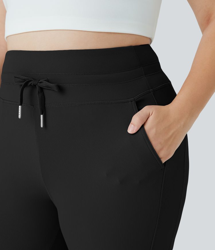 Patitoff™ Flow Jogging Longueur Complet Unis Grande Taille Résistants aux Poils d'Animaux à Taille Haute avec Cordon de Serrage et Poches Latérales