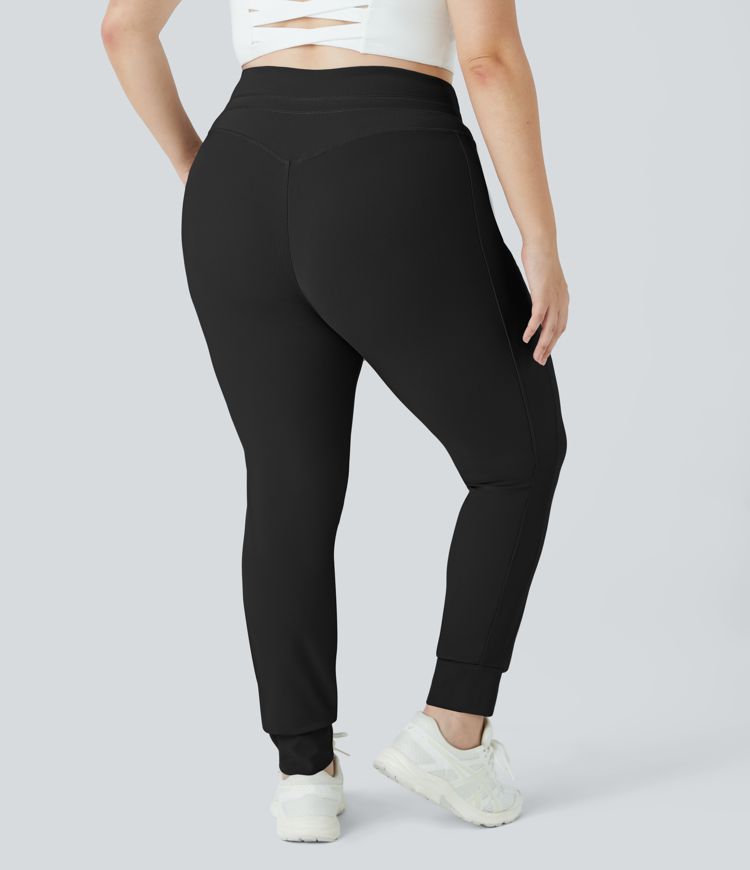 Patitoff™ Flow Pet Hair Resistant High Waisted Drawstring Pocket Plus Size Plain Full Length Joggers