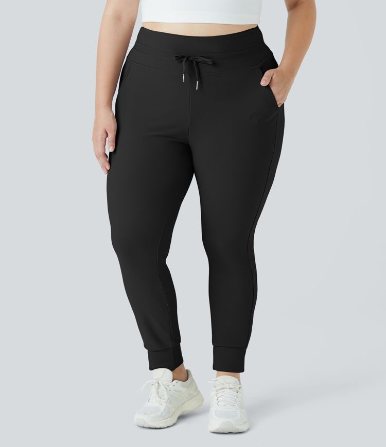 Patitoff™ Flow Jogging Longueur Complet Unis Grande Taille Résistants aux Poils d'Animaux à Taille Haute avec Cordon de Serrage et Poches Latérales