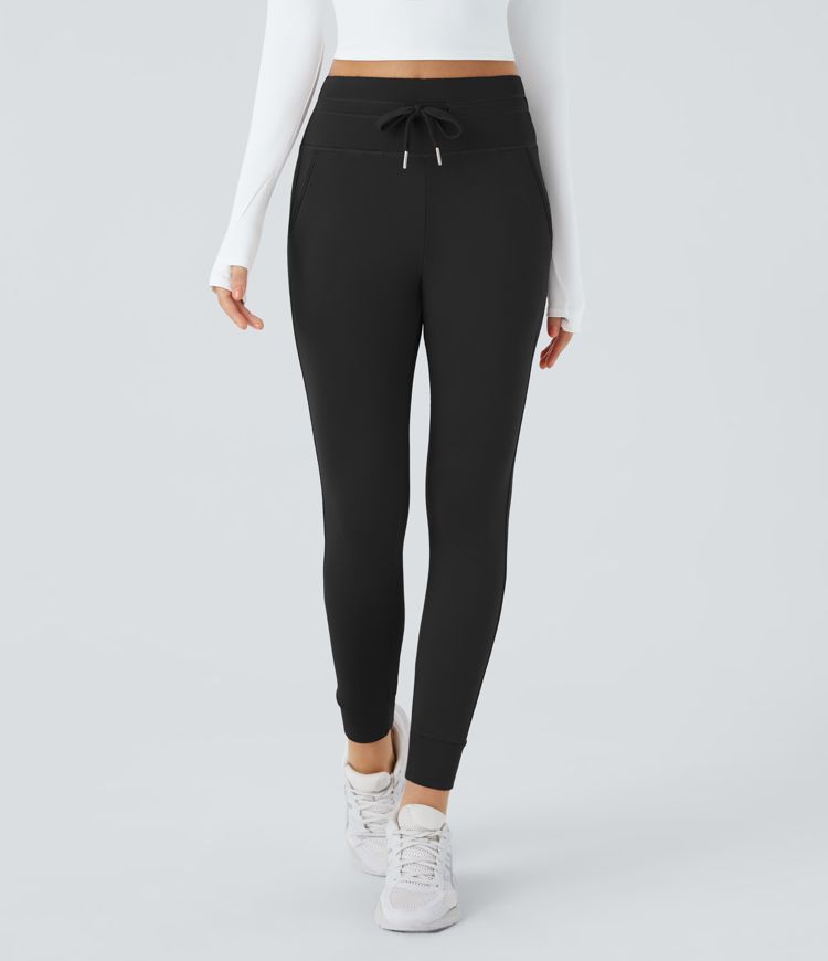 Einfarbige, lässige Thermo-Jogginghose aus 3D-Fleece mit hohem Bund, Kordelzug und Seitentaschen