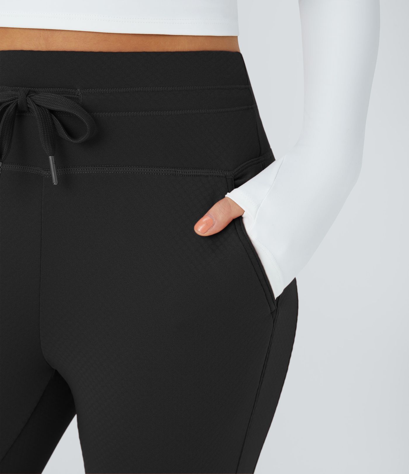 Einfarbige, lässige Thermo-Jogginghose aus 3D-Fleece mit hohem Bund, Kordelzug und Seitentaschen