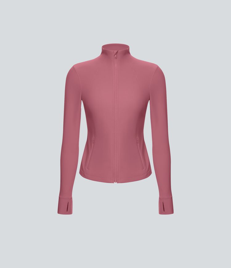 Patitoff® Flow Pet Hair Resistant Cropped Casual Jacket with Stand Collar, Zipper Side Pockets and Thumbholes