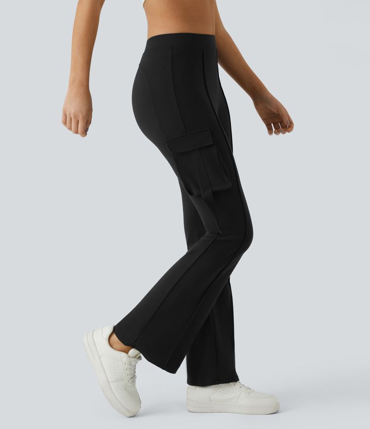 Leggings  oficina acampanado cargo bolsillo lateral solapa tiro alto