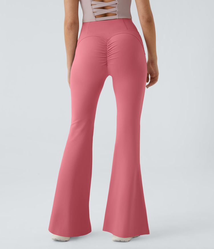 Leggings  súper acampanados realza glúteos con fruncido y cintura cruzada con bolsillos