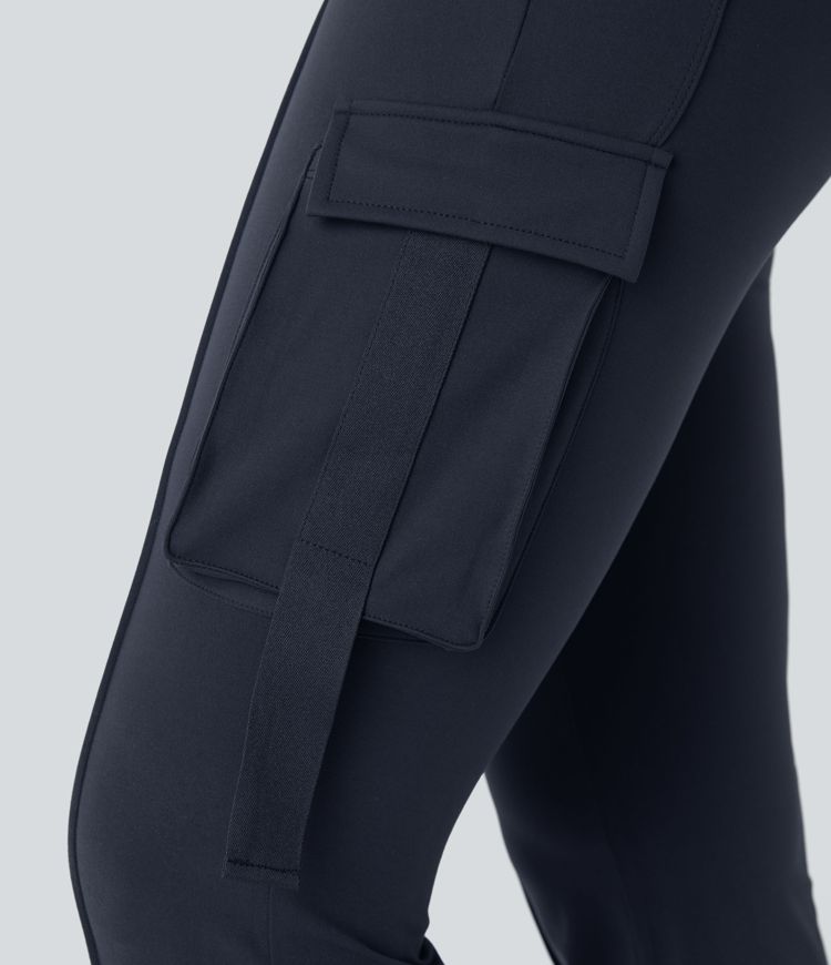 Pantalon Capri Cargo Légèrement Evasé Taille Haute Avec Poche à Rabat Latéral