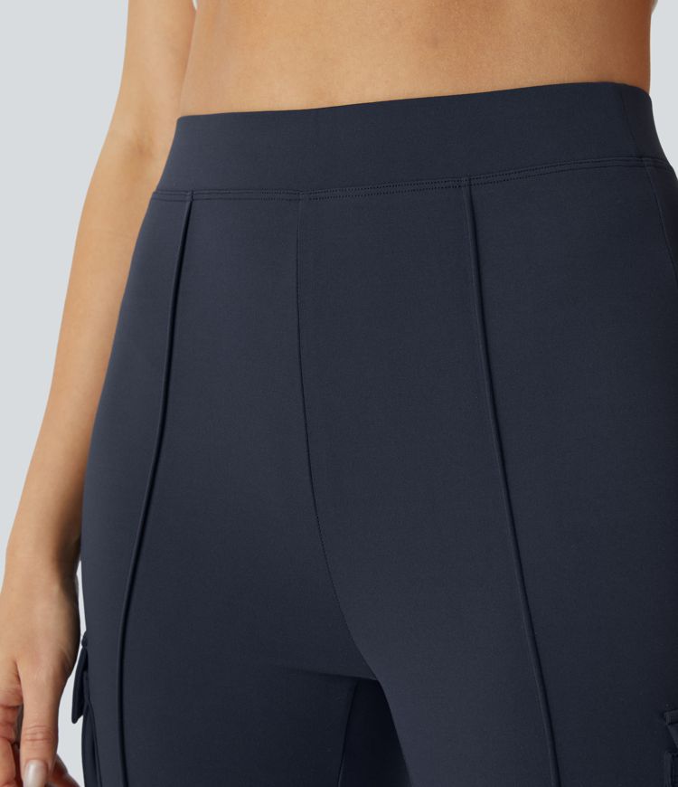 Pantalon Capri Cargo Légèrement Evasé Taille Haute Avec Poche à Rabat Latéral