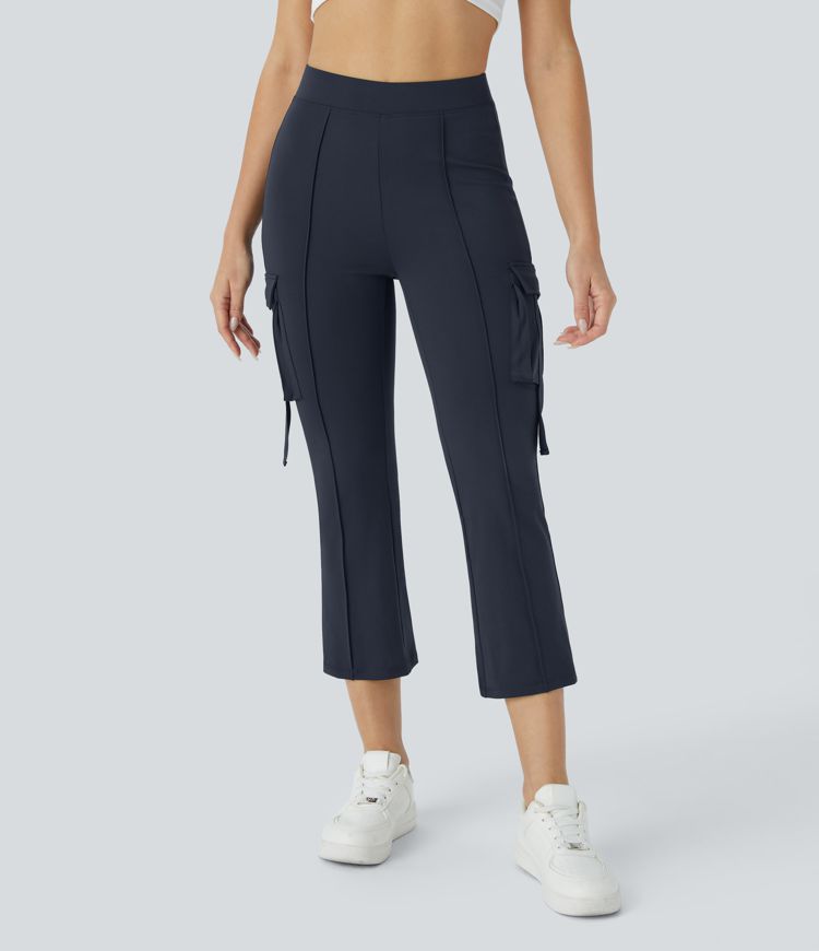 Pantalon Capri Cargo Légèrement Evasé Taille Haute Avec Poche à Rabat Latéral