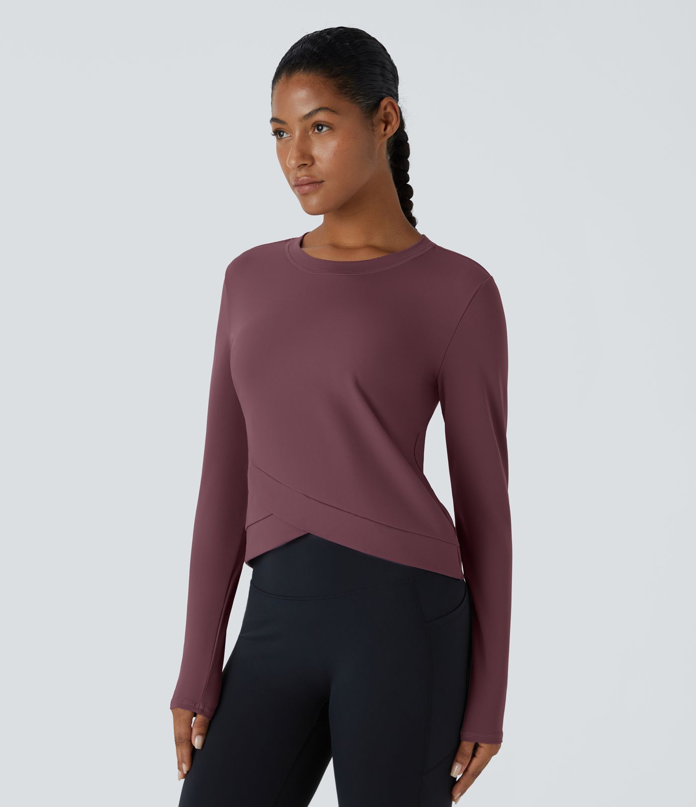 Softlyzero™ Plush Round Neck Crossover Hem Yoga Sports Top