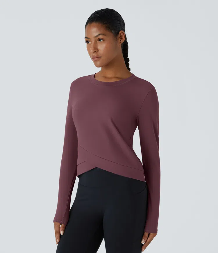 Softlyzero™ Plush Round Neck Criss-Cross Hem Yoga Sports Top