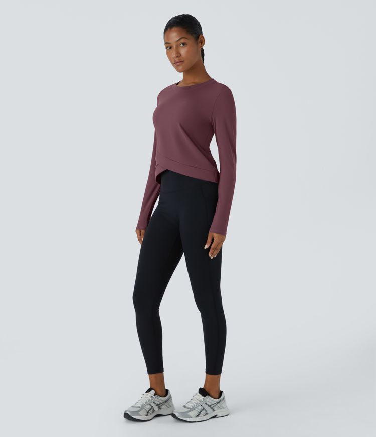 Softlyzero™ Plush Round Neck Crossover Hem Yoga Sports Top