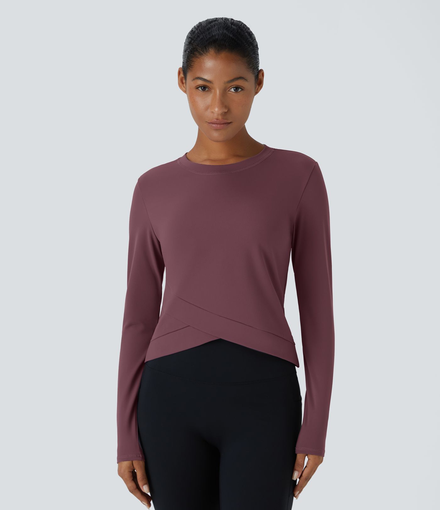 Softlyzero™ Plush Round Neck Crossover Hem Yoga Sports Top