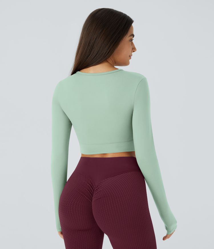 Softlyzero™ Plush Thumbhole Crossover Hem Cropped Yoga Sport Top