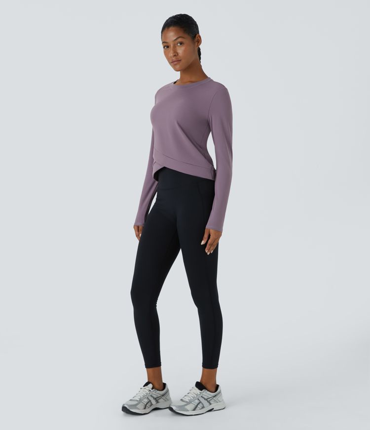 Camiseta deportiva Softlyzero™ Plush de manga larga con dobladillo cruzado y cuello redondo