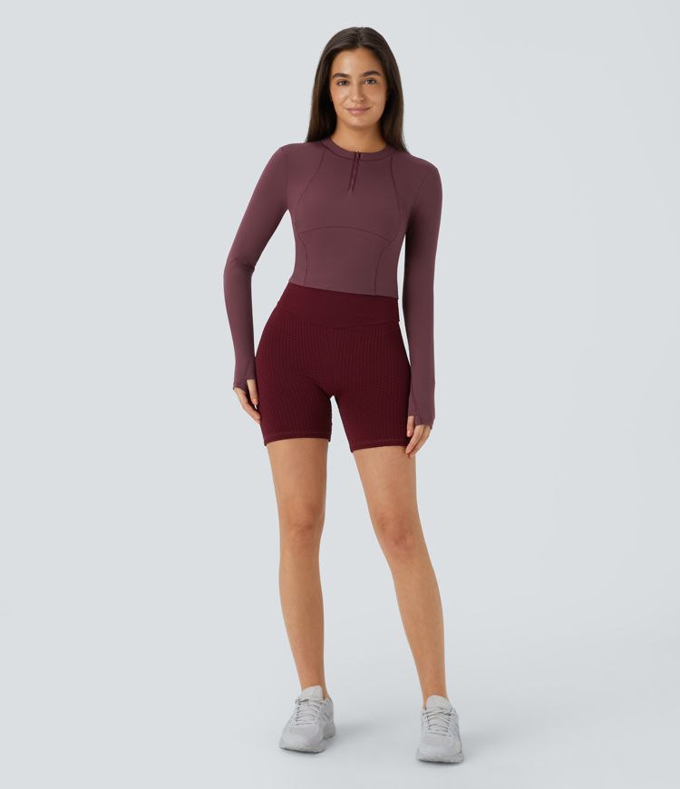 Softlyzero™ Plush Half Zip Long Sleeve Thumb Hole Cropped Golf Sports Top