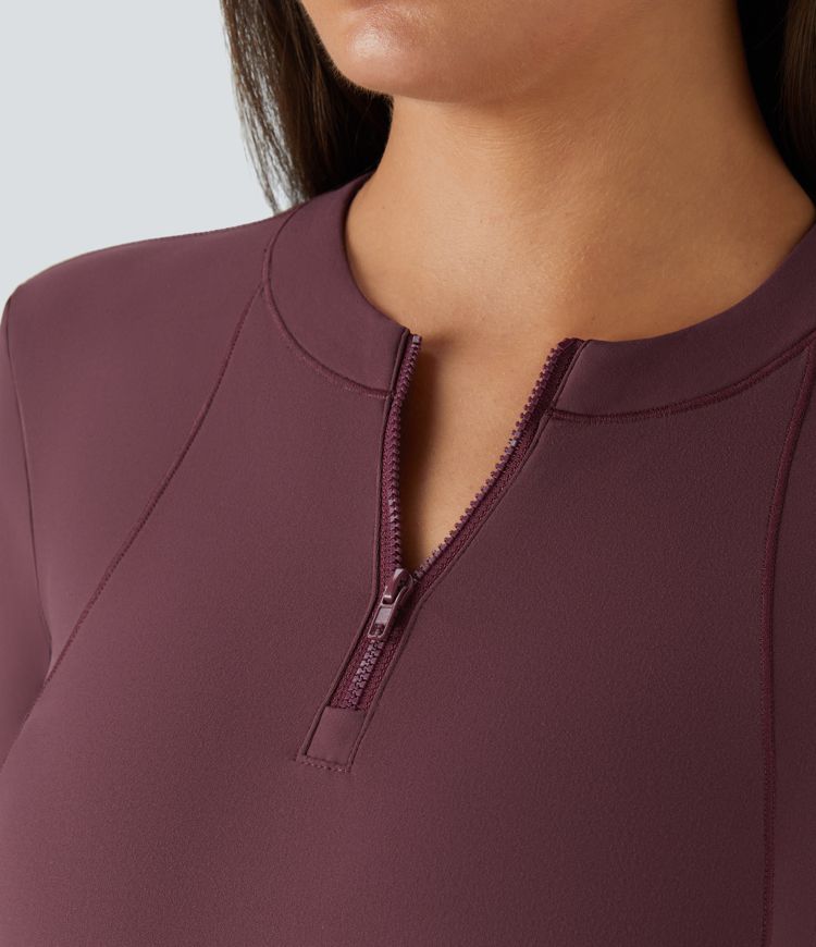 Softlyzero™ Plush Half Zip Long Sleeve Thumb Hole Cropped Golf Sports Top