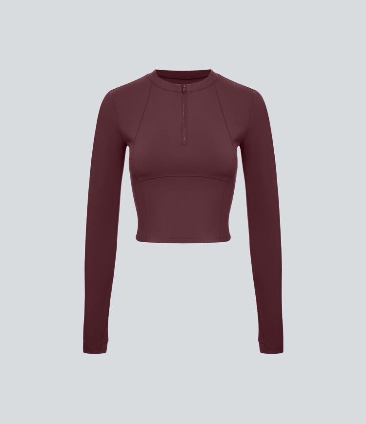 Softlyzero™ Plush Half Zip Long Sleeve Thumb Hole Cropped Golf Sports Top