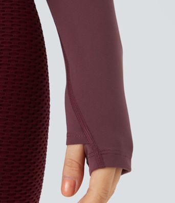 SoftlyZero™ Plush Half Zip Long Sleeve Thumb Hole Cropped Golf Sports Top