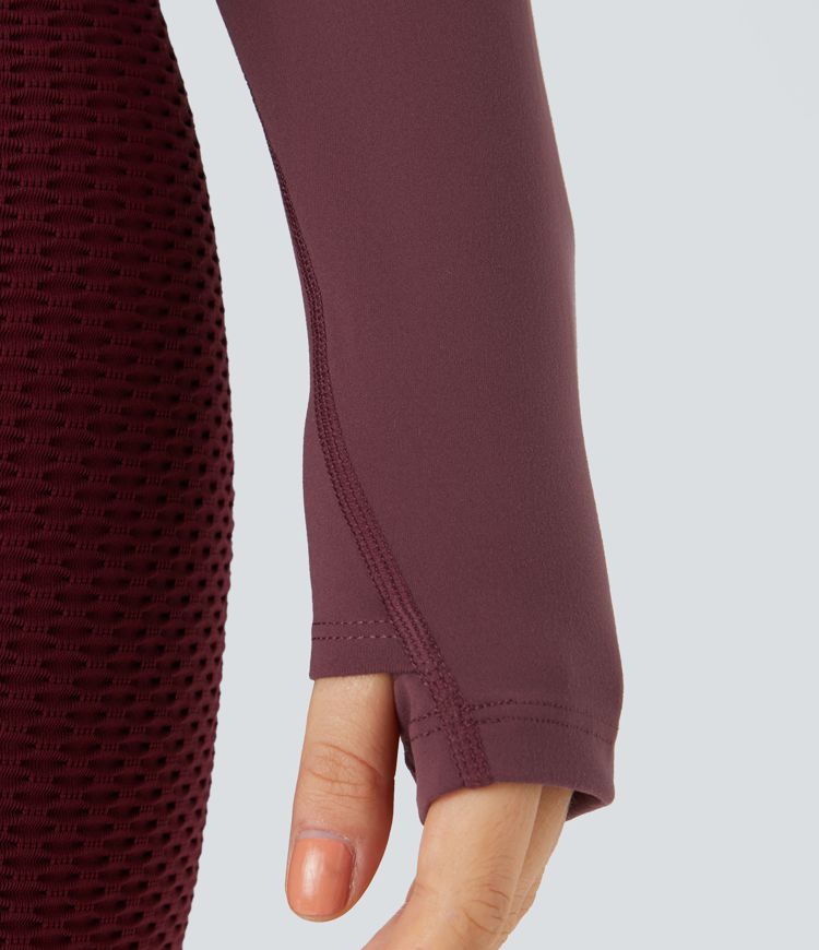 Softlyzero™ Plush Half Zip Long Sleeve Thumb Hole Cropped Golf Sports Top