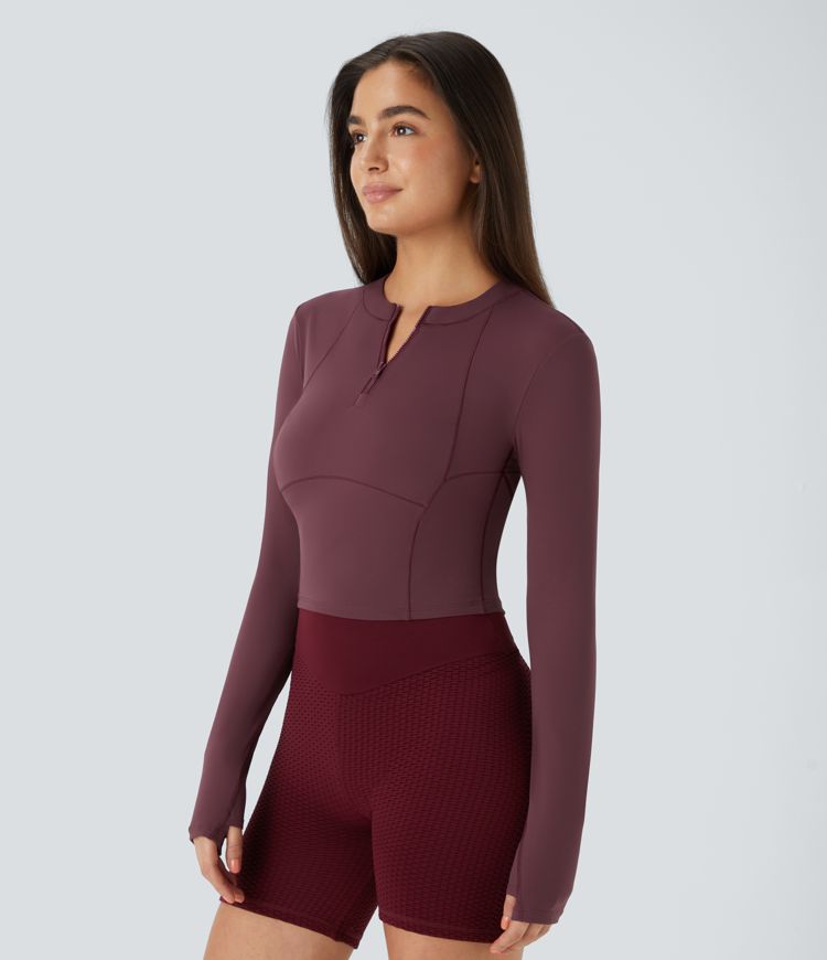 Softlyzero™ Plush Half Zip Long Sleeve Thumb Hole Cropped Golf Sports Top