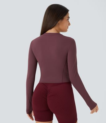 SoftlyZero™ Plush Half Zip Long Sleeve Thumb Hole Cropped Golf Sports Top